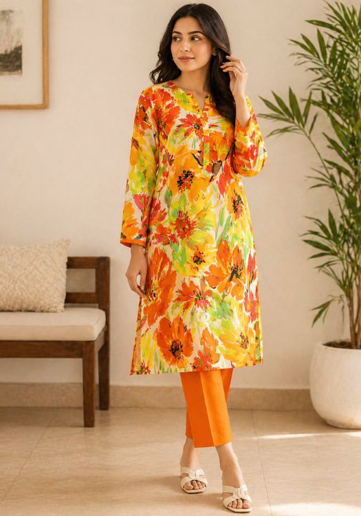 Tangerine Bloom Lawn 2-Piece Suit